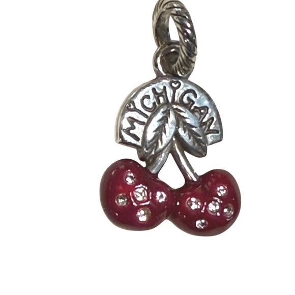 Brighton Michigan Cherry Charm Red Enamel & Crystal Double-Sided Pendant - Picture 4 of 4